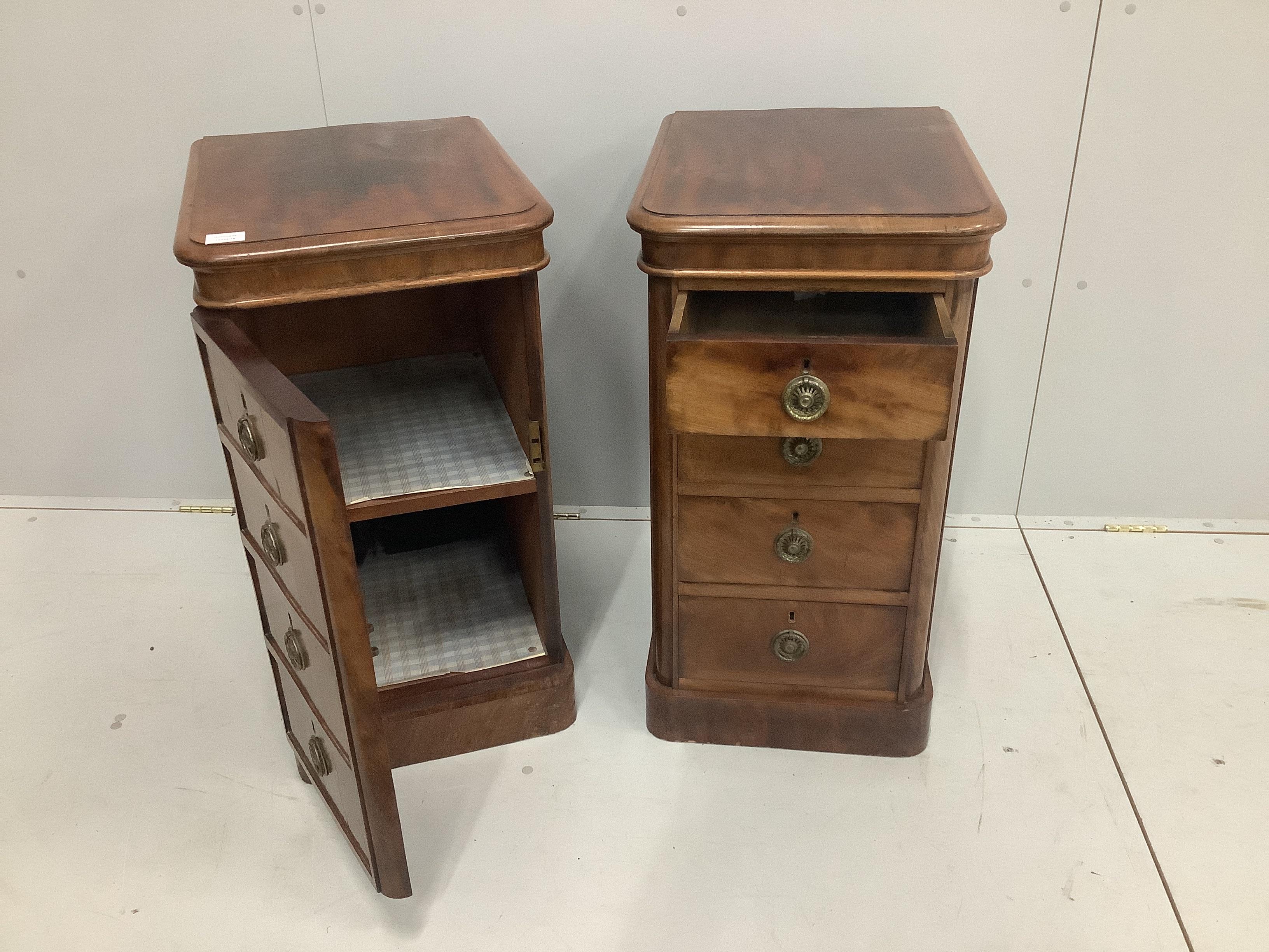A pair of Victorian mahogany bedside cabinets with dummy drawer fronts, adapted, width 42cm, depth 53cm, height 78cm
